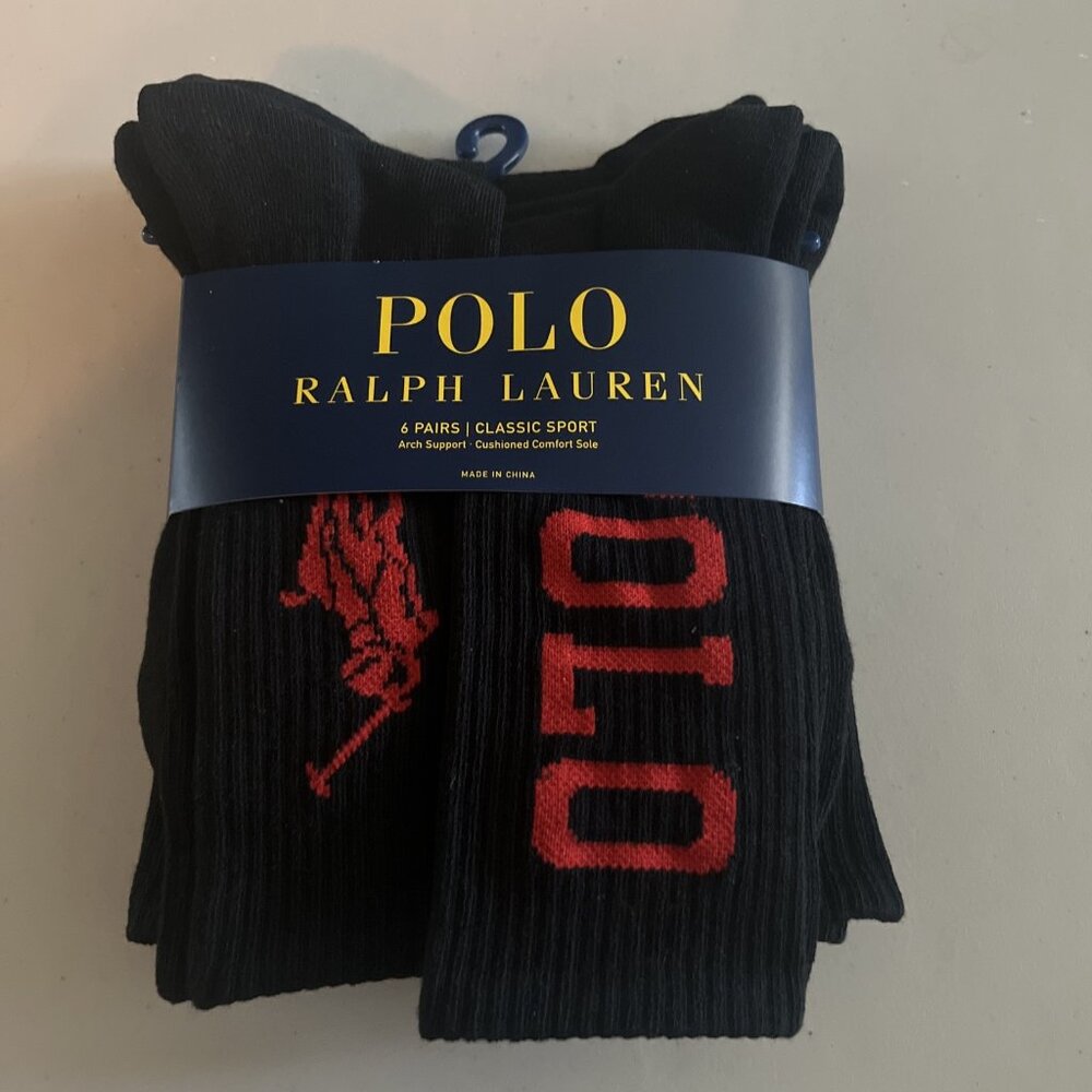 POLO RALPH LAUREN CLASSIC SPORT MEN CREW SOCKS SIZE 10-13 6 PAIR PACK NEW